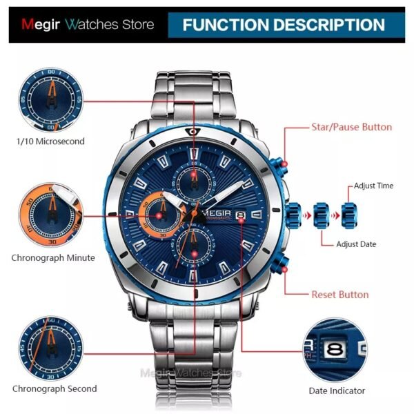 Relogio Masculino 2019 Megir Watch Men Luxury Brand Business Waterproof Stainless Steel Wristwatches